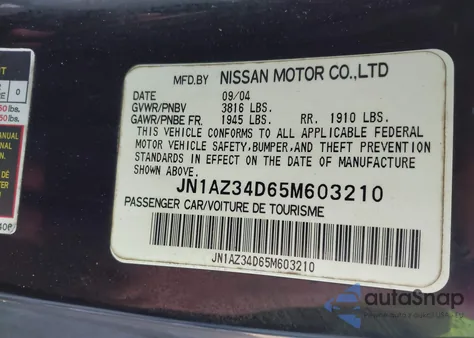 2005 Nissan 350Z Enthusiast from USA, damaged, VIN JN1AZ34D65M603210